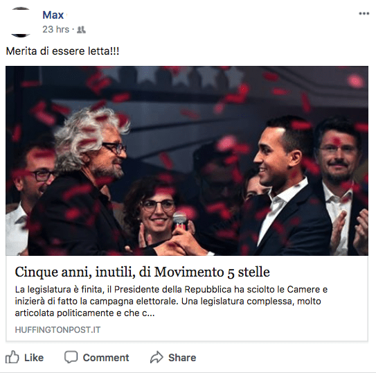 Dibattiti politici italiani su Facebook.