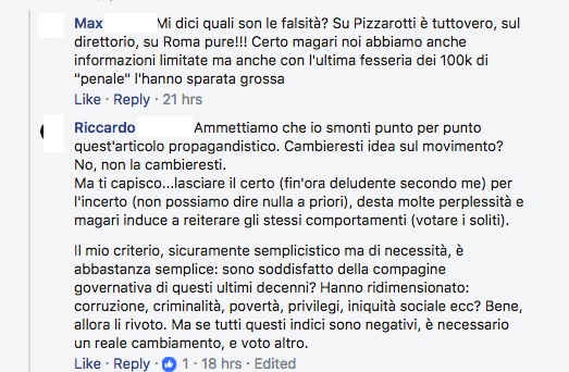 Dibattiti politici italiani su Facebook.