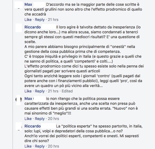 Dibattiti politici italiani su Facebook.